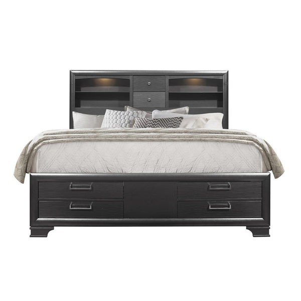 Homeroots Solid Wood King Gray Eight Drawers Bed  Wood 383798