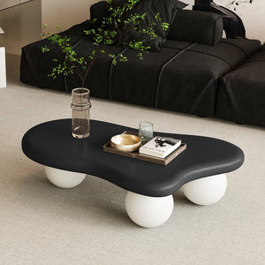 English Elm 40 Inch Cloud Shaped Coffee Table With Elegant Black Top & White Legs - Chic Living Room Accent W1435S00012
