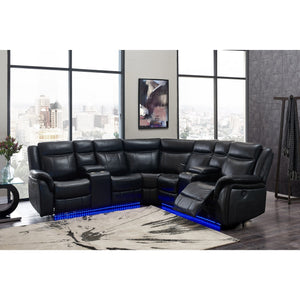 Homeroots Black Polyester Blend Power Reclining L Shaped Three Piece Corner Sectional With Console   383800