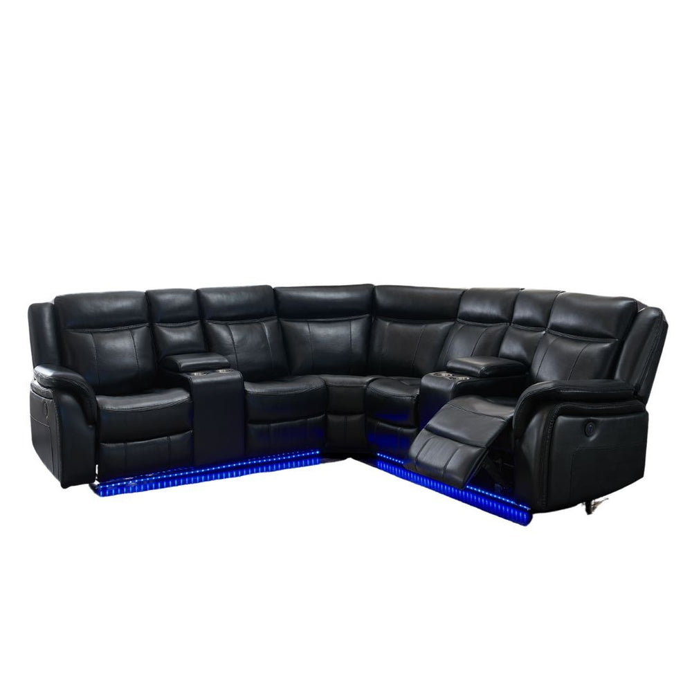 HomeRoots Black Polyester Blend Power Reclining Sectional Sofa with USB Console – Modern Comfort for Families 383800