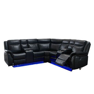 Homeroots Black Polyester Blend Power Reclining L Shaped Three Piece Corner Sectional With Console   383800