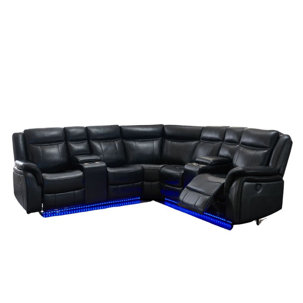 Homeroots Black Polyester Blend Power Reclining L Shaped Three Piece Corner Sectional With Console   383800