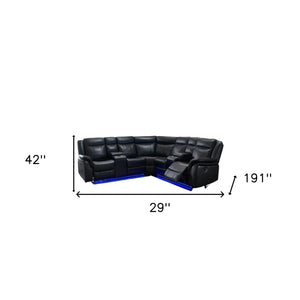Homeroots Black Polyester Blend Power Reclining L Shaped Three Piece Corner Sectional With Console   383800