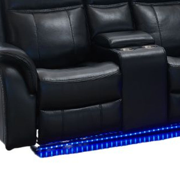 Homeroots Black Polyester Blend Power Reclining L Shaped Three Piece Corner Sectional With Console   383800