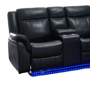 Homeroots Black Polyester Blend Power Reclining L Shaped Three Piece Corner Sectional With Console   383800
