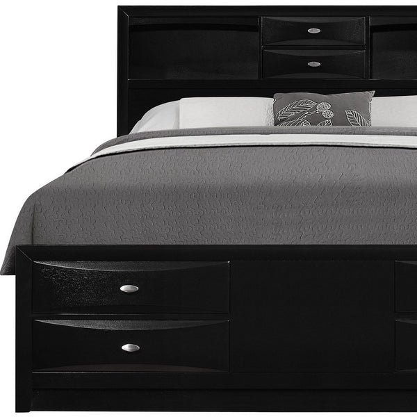 Homeroots Solid Wood Full Black Eight Drawers Bed  Solid Rubberwood 383801