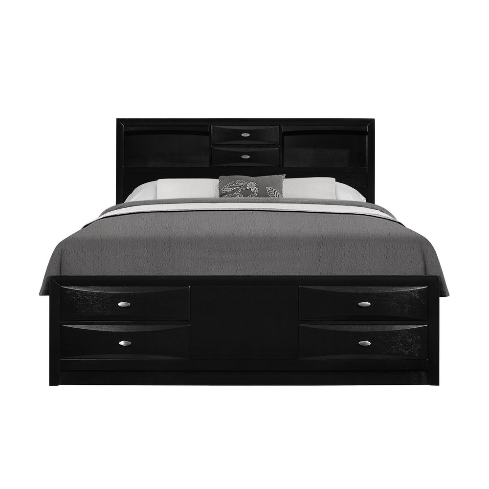Homeroots Solid Wood Queen Black Eight Drawers Bed  Solid Rubberwood 383802