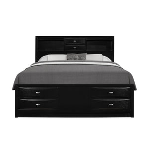 Homeroots Solid Wood Queen Black Eight Drawers Bed  Solid Rubberwood 383802