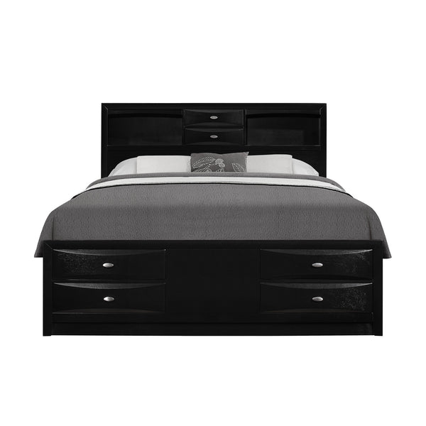 Homeroots Solid Wood Queen Black Eight Drawers Bed  Solid Rubberwood 383802