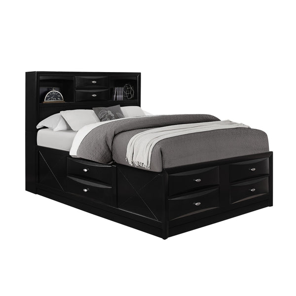 Homeroots Solid Wood Queen Black Eight Drawers Bed  Solid Rubberwood 383802
