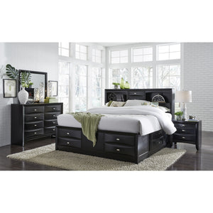 Homeroots Solid Wood Queen Black Eight Drawers Bed  Solid Rubberwood 383802