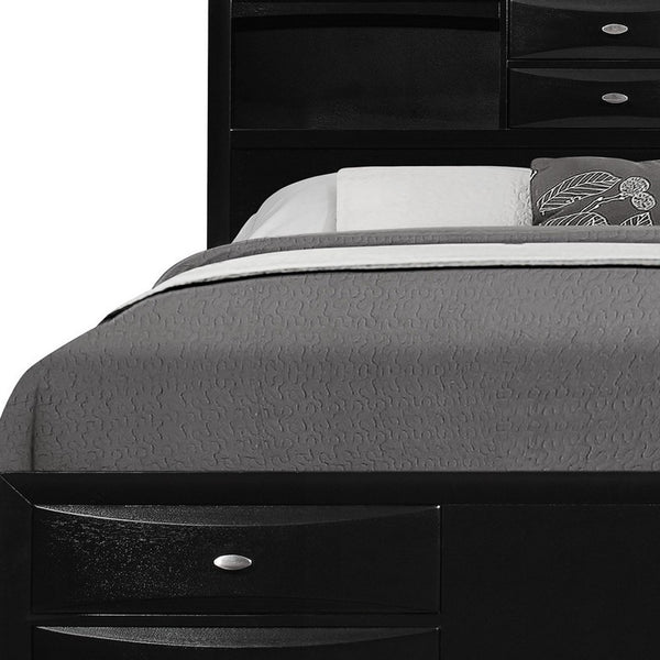 Homeroots Solid Wood Queen Black Eight Drawers Bed  Solid Rubberwood 383802