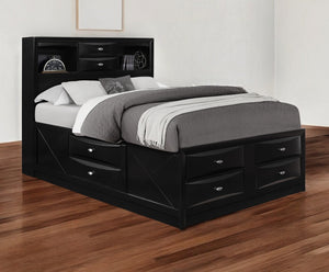 Homeroots Solid Wood Queen Black Eight Drawers Bed  Solid Rubberwood 383802