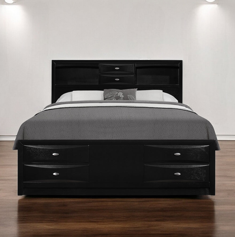Homeroots Solid Wood King Black Eight Drawers Bed  Wood 383803
