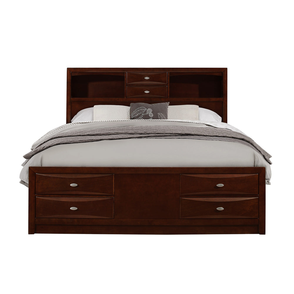Homeroots Solid Wood Full Espresso Eight Drawers Bed  Wood 383804