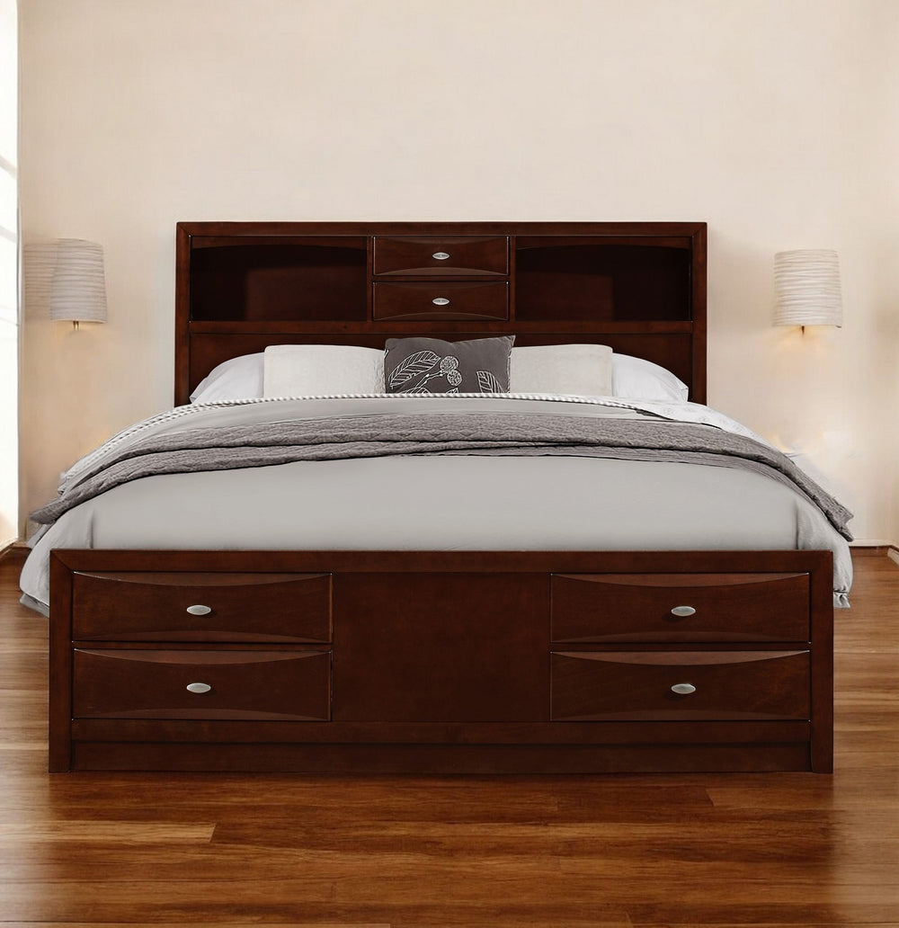 Homeroots Solid Wood Full Espresso Eight Drawers Bed  Wood 383804