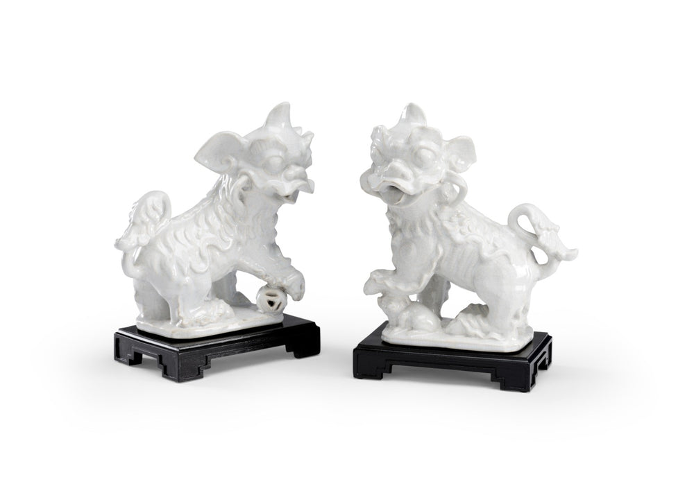 Chelsea House White White Crackle-Glazed Ceramic Dogs On Black Base By Bradshaw Orrell — Elegant Mantel Pair, 13.5"H 383808