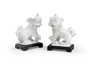 Chelsea House White White Crackle-Glazed Ceramic Dogs On Black Base By Bradshaw Orrell — Elegant Mantel Pair, 13.5"H 383808