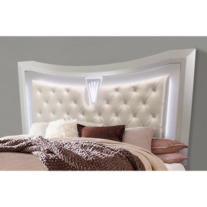 Homeroots Champagne Tone Queen Bed With Padded Headboard  Led Lightning  2 Drawer  Wood 383810