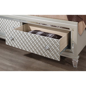 Homeroots Champagne Tone Queen Bed With Padded Headboard  Led Lightning  2 Drawer  Wood 383810