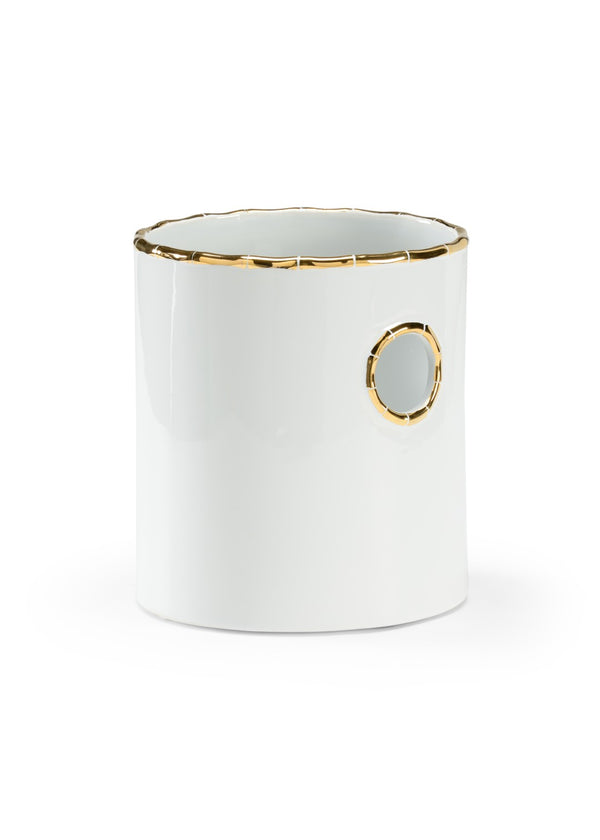 Chelsea House Bamboo Porcelain Cachepot With Gold Trim — 9" Designer Planter By Bradshaw Orrell For Elegant DéCor 383811