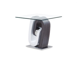 HomeRoots 23" Modern White Gray Glass and Wood Pedestal End Table – Stylish, Versatile Design for Any Space 383811