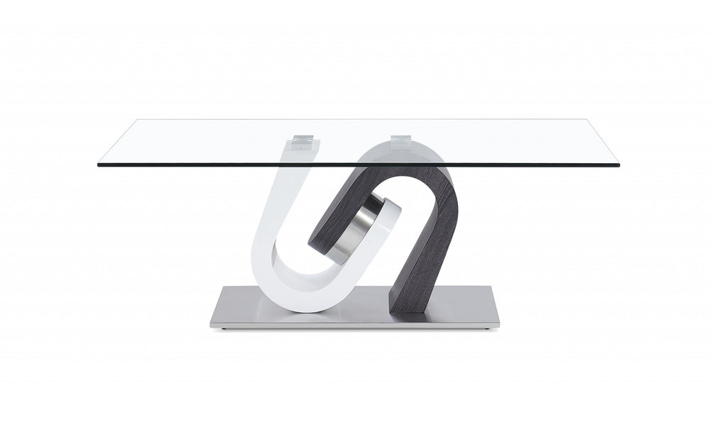 Homeroots 48" Clear And Gray And White Glass And Steel Coffee Table   383812