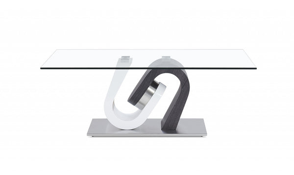 Homeroots 48" Clear And Gray And White Glass And Steel Coffee Table   383812