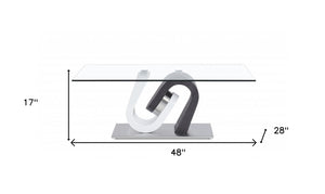 Homeroots 48" Clear And Gray And White Glass And Steel Coffee Table   383812