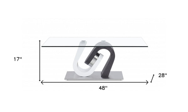 Homeroots 48" Clear And Gray And White Glass And Steel Coffee Table   383812