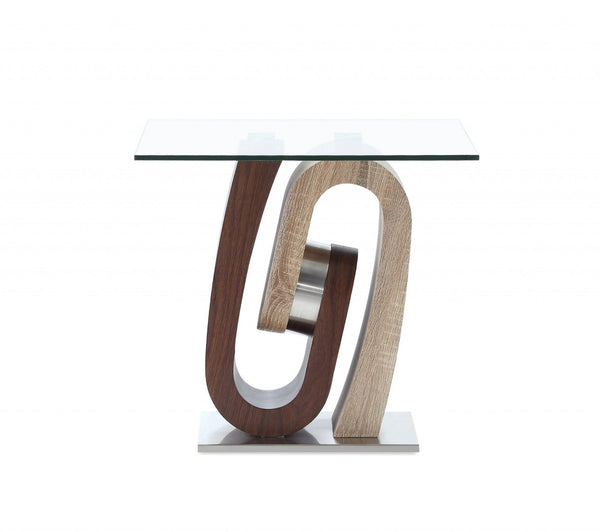 HomeRoots 23" Walnut End Table with Clear Glass Top – Stylish & Versatile Side Table for Any Room Decor 383813
