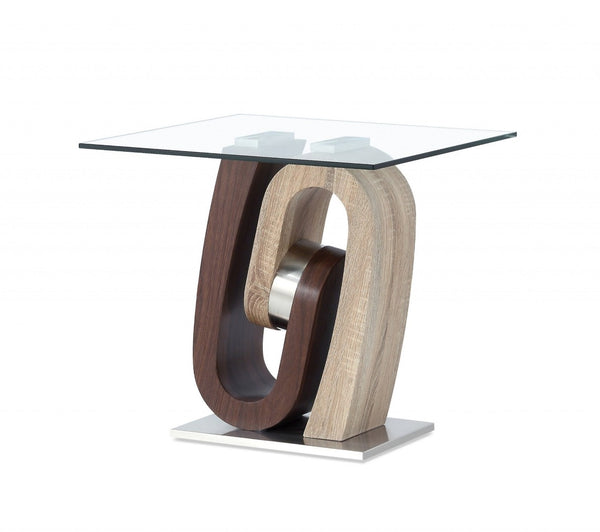 HomeRoots 23" Walnut End Table with Clear Glass Top – Stylish & Versatile Side Table for Any Room Decor 383813