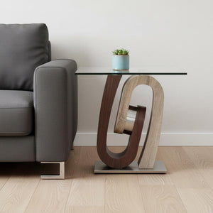 HomeRoots 23" Walnut End Table with Clear Glass Top – Stylish & Versatile Side Table for Any Room Decor 383813