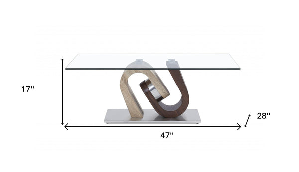 Homeroots 47" Clear And Oak Glass Coffee Table   383814