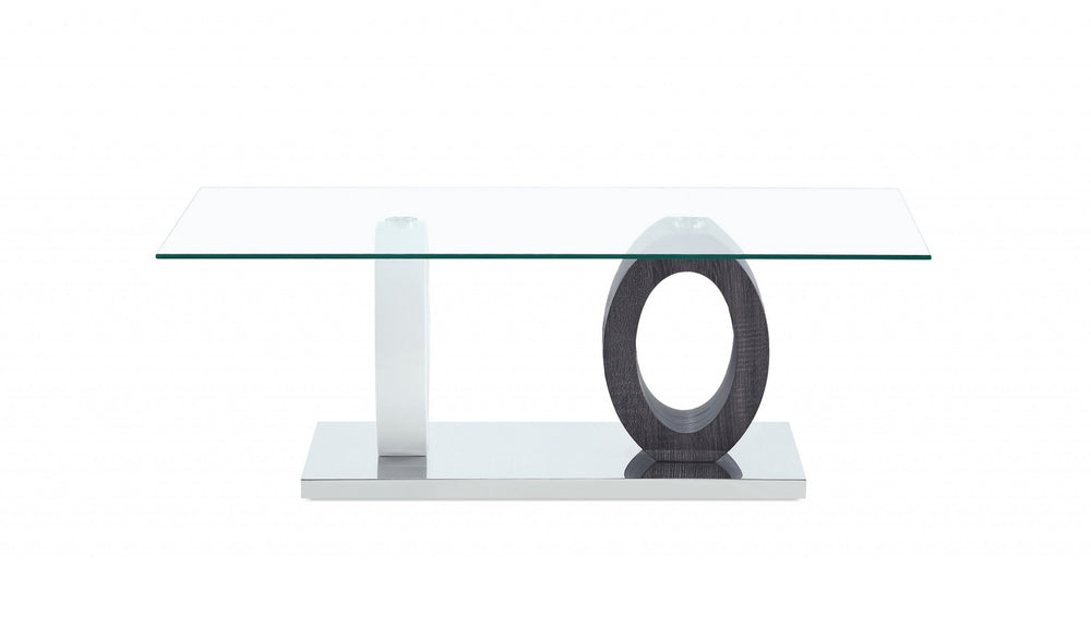 Homeroots 47" Clear And White And Gray Glass Coffee Table   383817