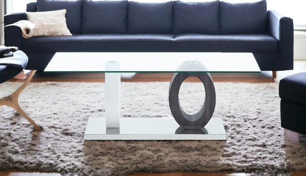 Homeroots 47" Clear And White And Gray Glass Coffee Table   383817