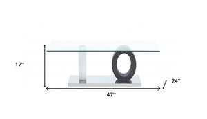 Homeroots 47" Clear And White And Gray Glass Coffee Table   383817