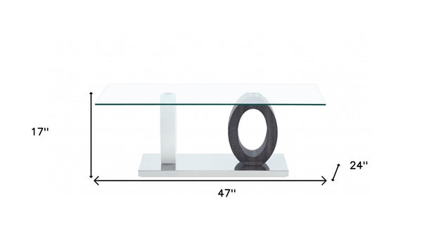 Homeroots 47" Clear And White And Gray Glass Coffee Table   383817