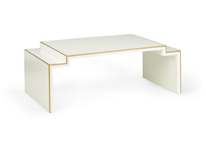 Chelsea House Chatsworth Cream Lacquer Coffee Table By Elizabeth Wicker — Transitional 50"W Cocktail Table With Gold Trim 383820