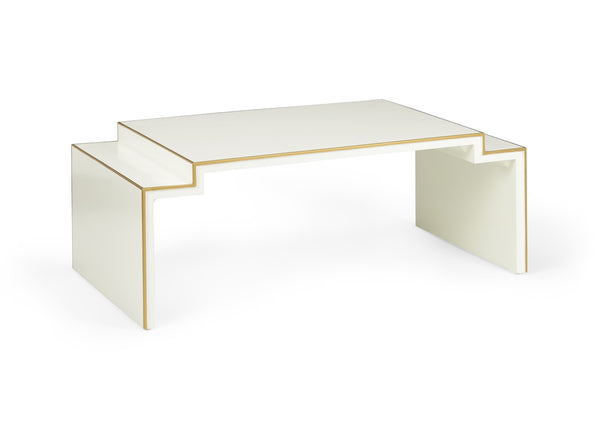 Chelsea House Chatsworth Cream Lacquer Coffee Table By Elizabeth Wicker — Transitional 50"W Cocktail Table With Gold Trim 383820