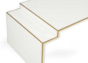 Chelsea House Chatsworth Cream Lacquer Coffee Table By Elizabeth Wicker — Transitional 50"W Cocktail Table With Gold Trim 383820