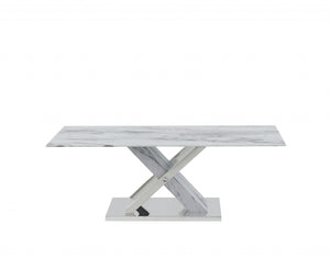 Homeroots 47" White And Gray Glass And Steel Coffee Table   383820