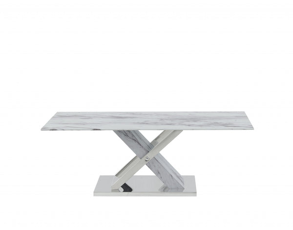 Homeroots 47" White And Gray Glass And Steel Coffee Table   383820