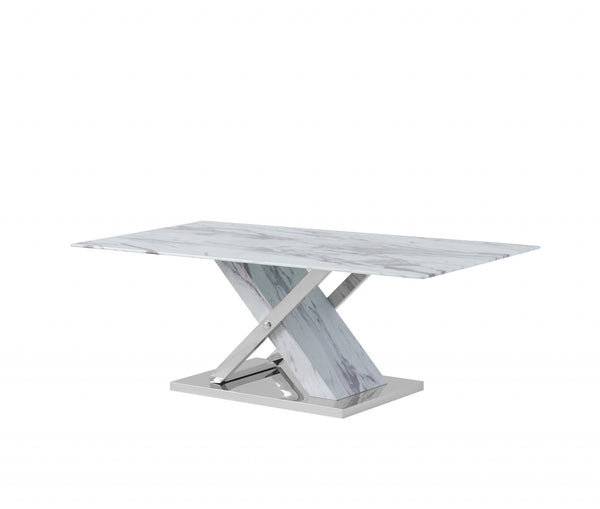Homeroots 47" White And Gray Glass And Steel Coffee Table   383820