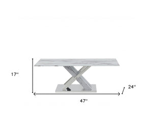 Homeroots 47" White And Gray Glass And Steel Coffee Table   383820