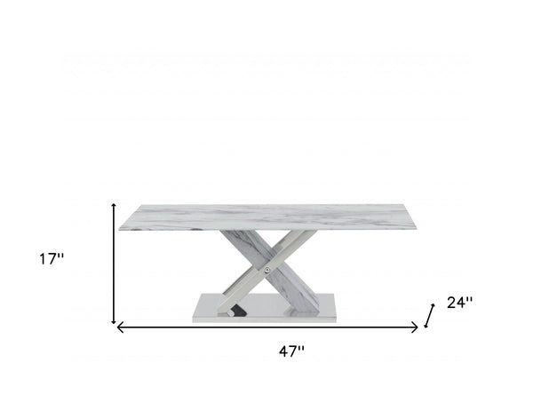 Homeroots 47" White And Gray Glass And Steel Coffee Table   383820