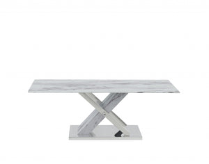 Homeroots 47" White And Gray Glass And Steel Coffee Table   383820