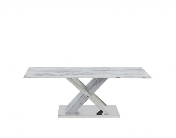 Homeroots 47" White And Gray Glass And Steel Coffee Table   383820