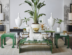 Chelsea House Chatsworth Sculptural Table In Malachite Green With Polished Gold Edge — Elizabeth Wicker Design, 50" Wide 383821