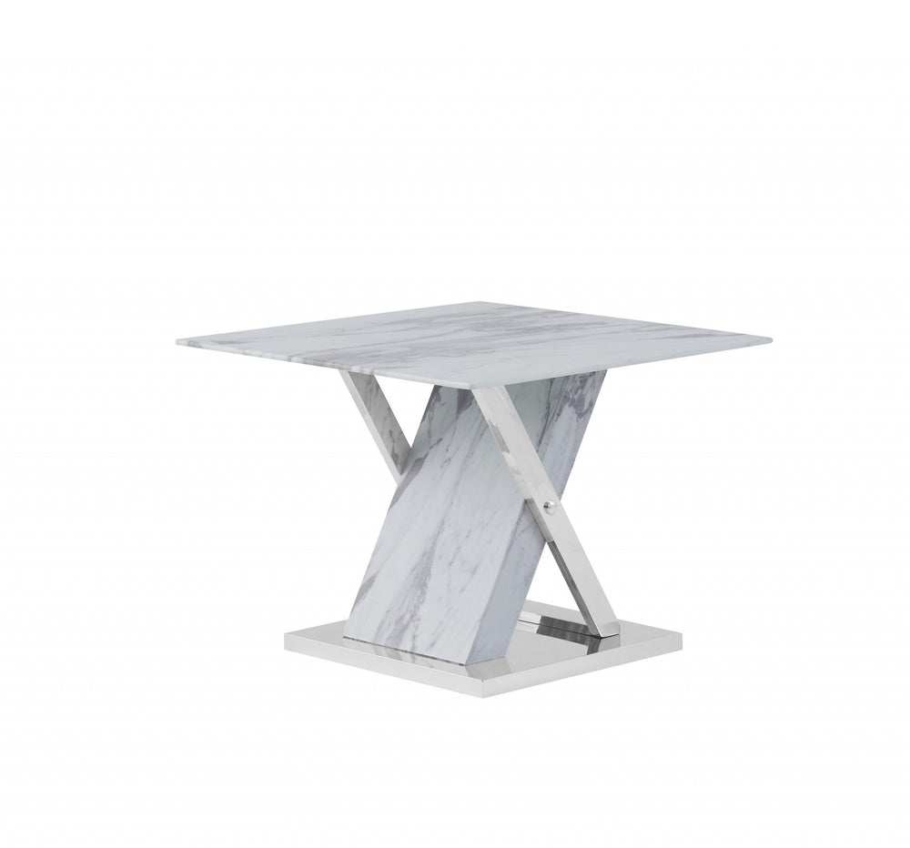 Homeroots 18" Silver And White Solid And Manufactured Wood Square End Table   383821